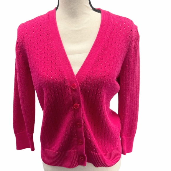 Liz Claiborne Cut Out Button Up Sweater Cardigan Hot Pink Size Large - Picture 12 of 12